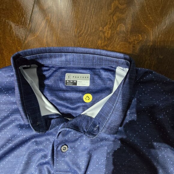 PGA Tour Mens XL Pro Series Blue Performance Polo Shirt Soft Golf Fade Geo Print - Picture 4 of 10
